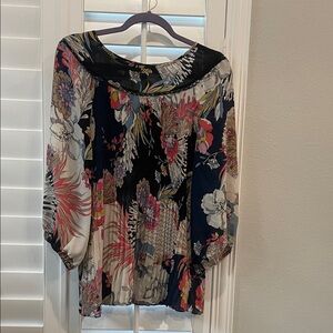 Sheer Navy Floral Pleated Blouse - Navy Multi